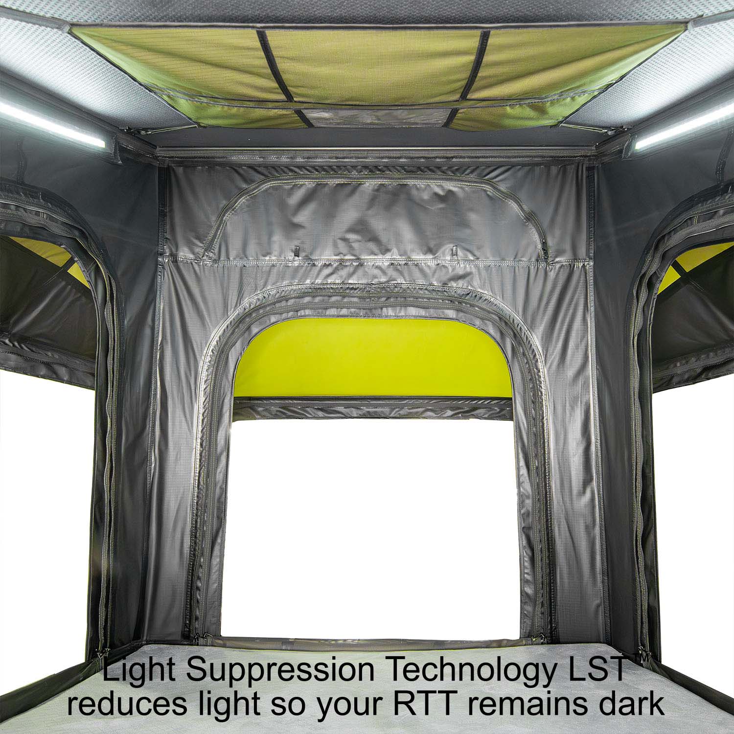 Rooftop Tent Review: Kabari XL Light Suppression Technology Interior Tent View 