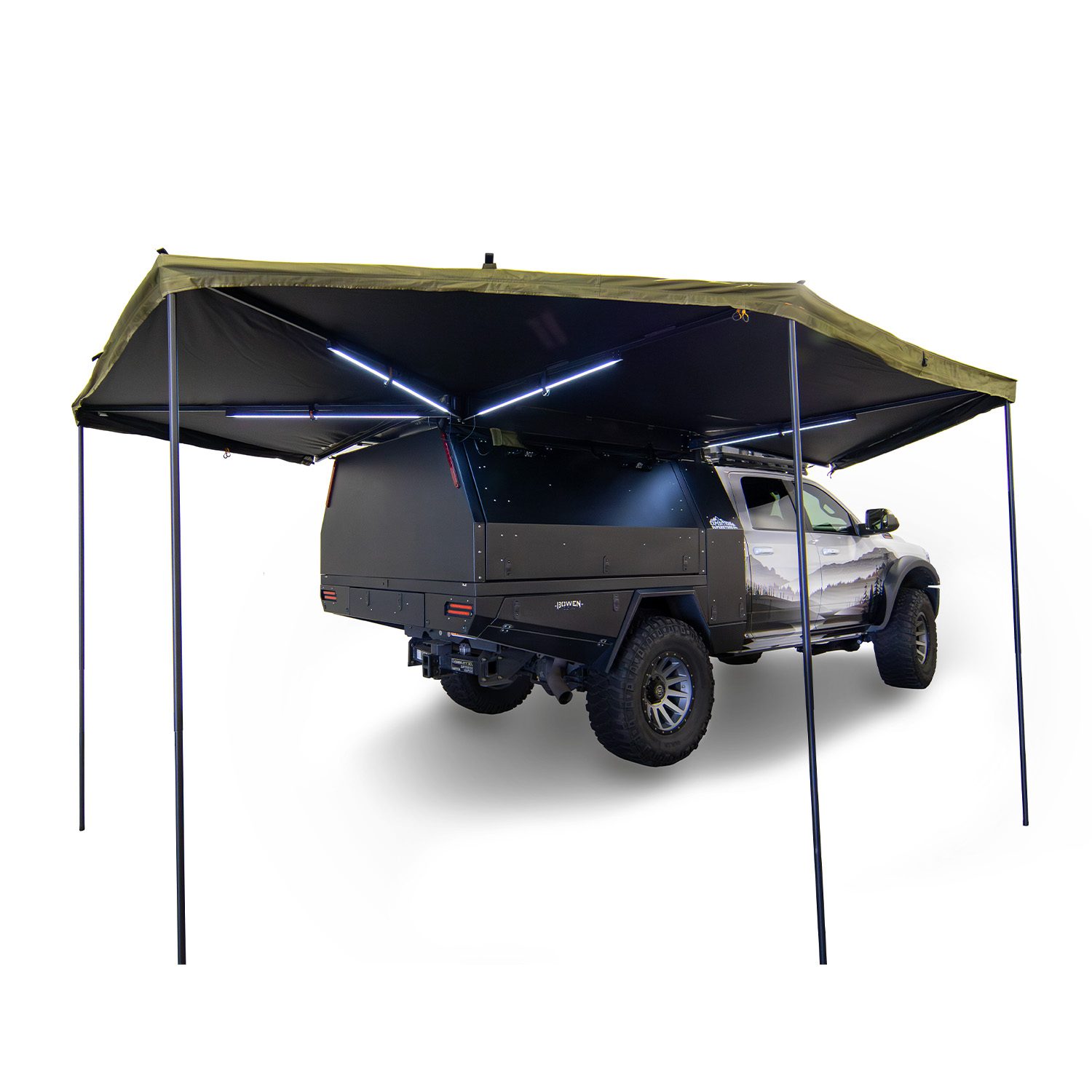 23Zero Peregrine Pro 6 270 Degree Awning Right Deployed On Ram Truck
