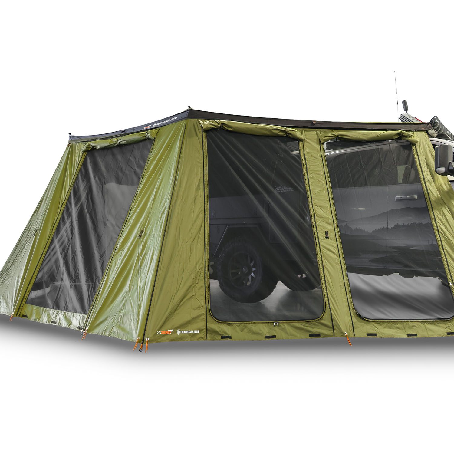 23Zero Peregrine PRO 5 Arm 270 Degree Awning Wall Kit - Right Side Deployed Middle and Front Sections Open