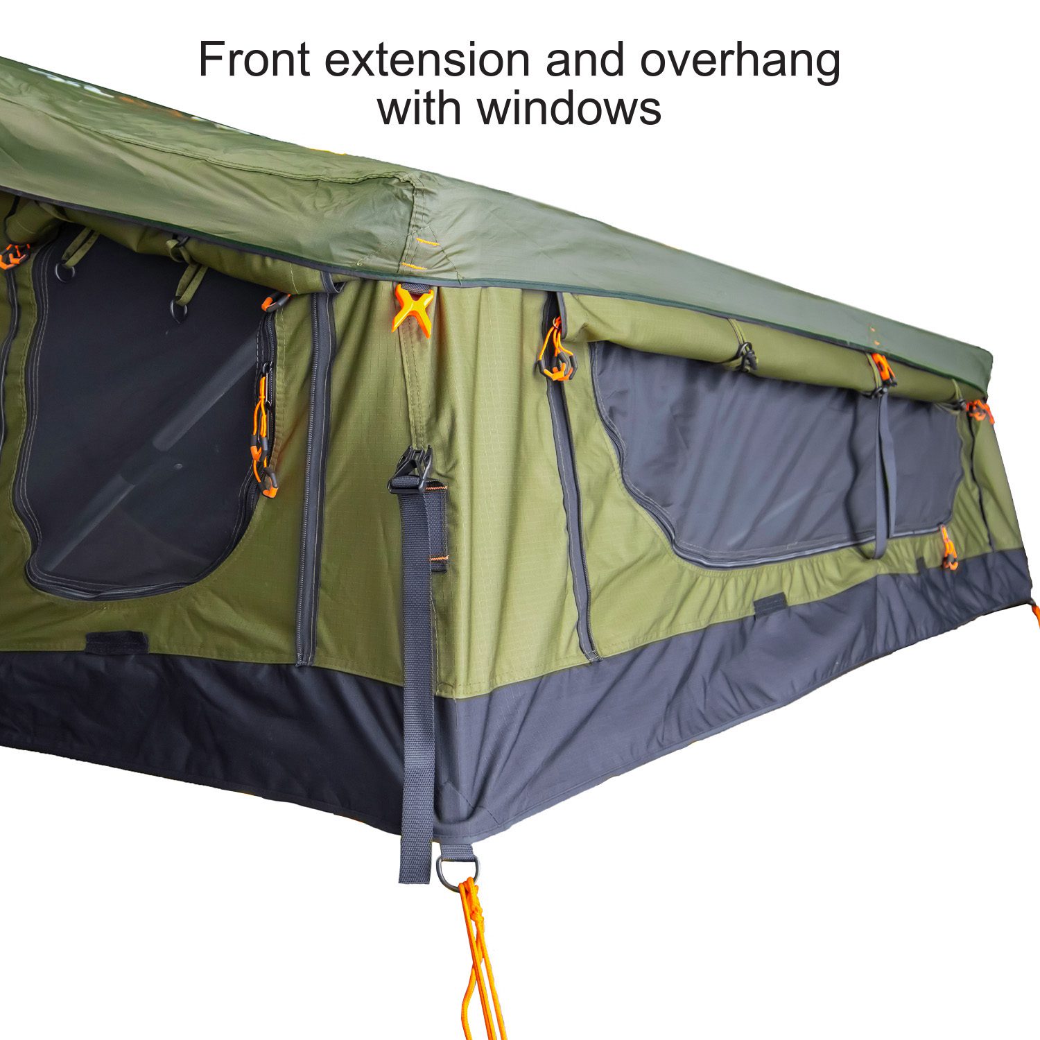 23Zero Walkabout 2.0 soft shell rooftop tent front extension and overhang with windows, available in 56, 62, and 72 sizes