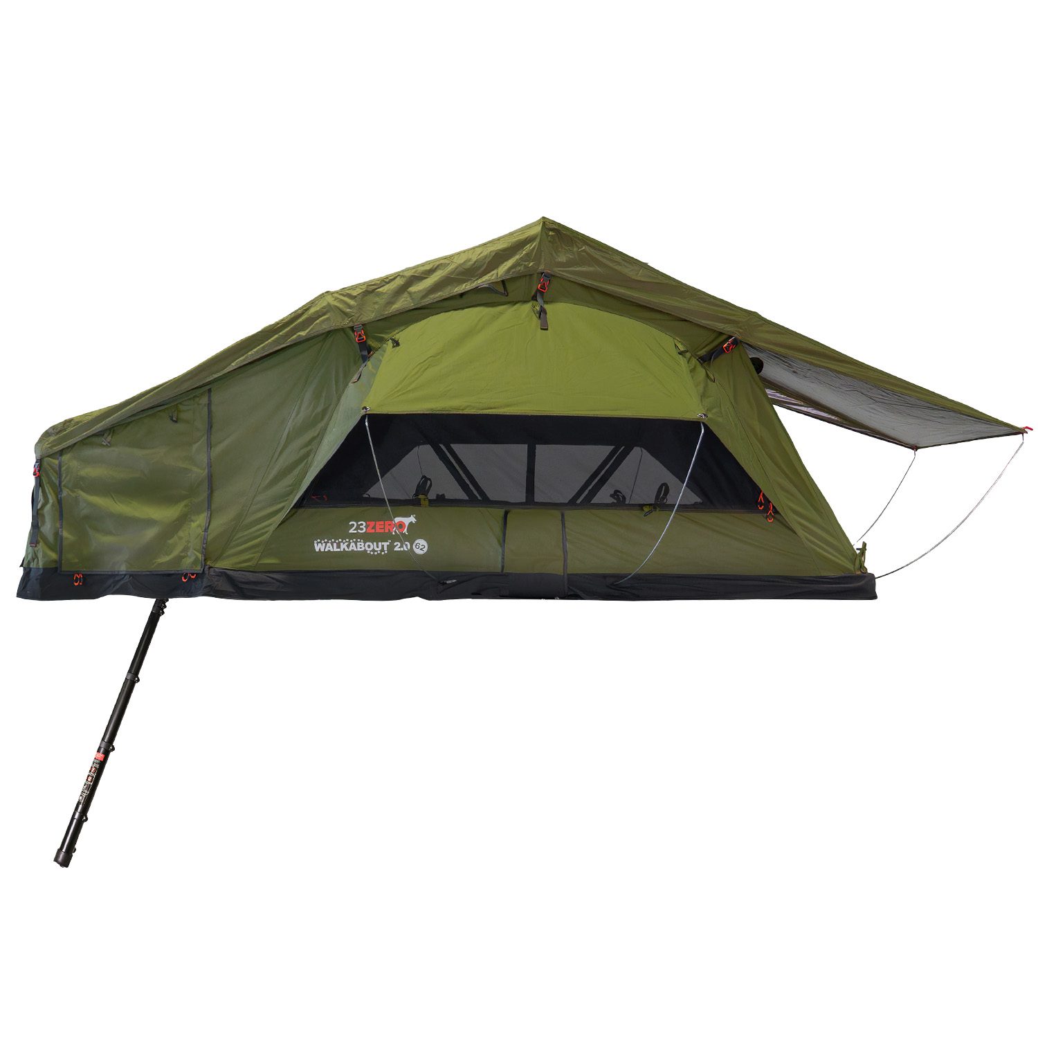 23Zero Walkabout 2.0 soft shell rooftop tent deployed side view, available in 56, 62, and 72 sizes