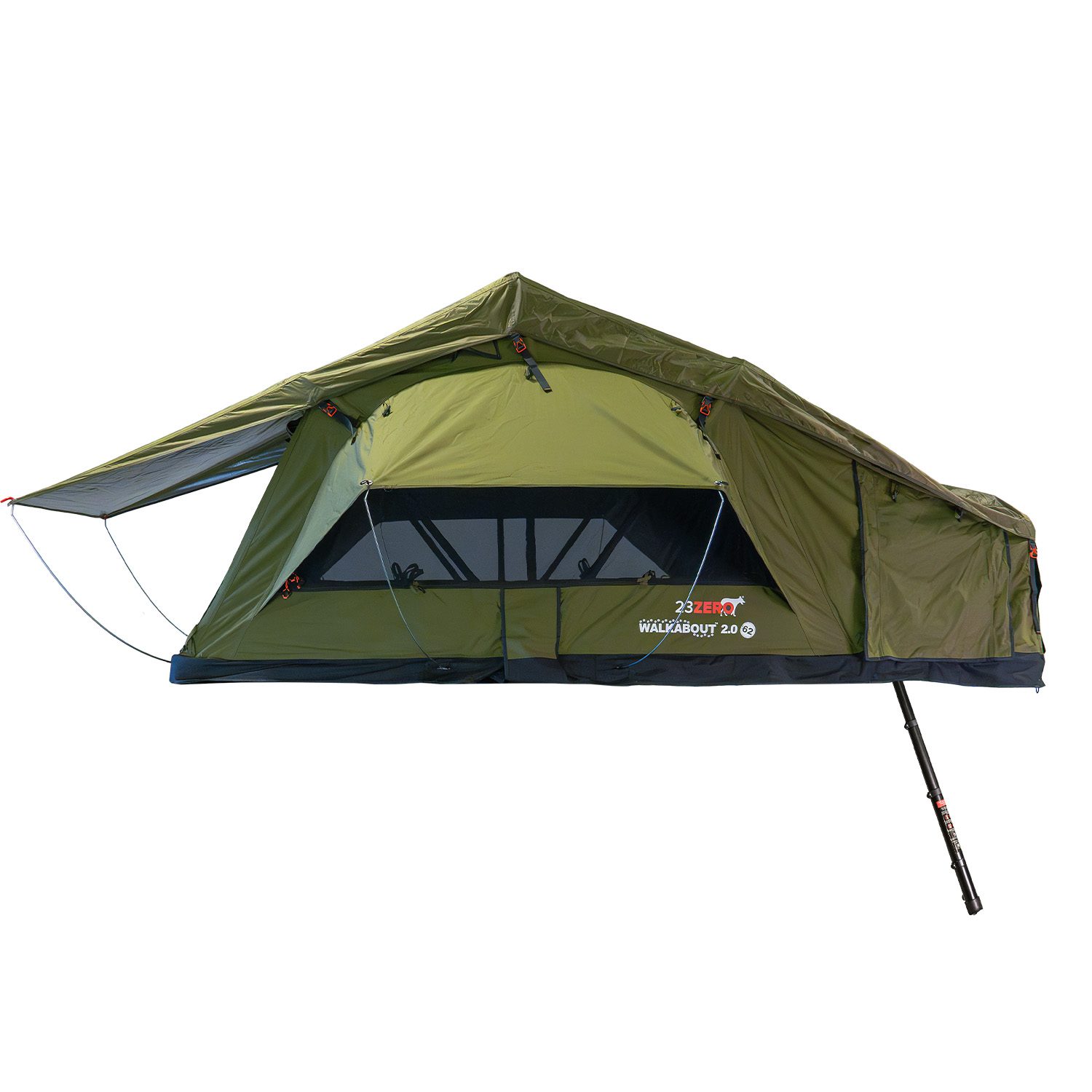 23Zero Walkabout 2.0 soft shell rooftop tent deployed side view, available in 56, 62, and 72 sizes