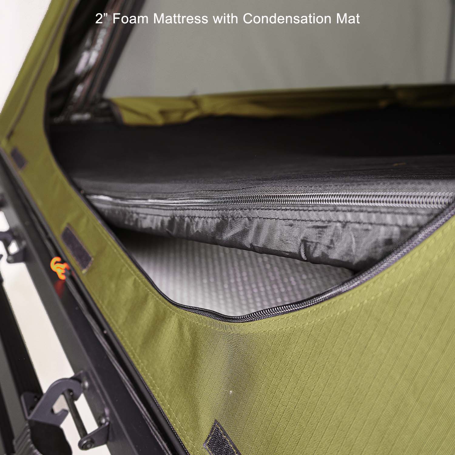 Kabari SuperFly Hybrid Wedge Lightweight Rooftop Tent Deployed 2 Inch Foam Mattress with Anti Condensation Mat