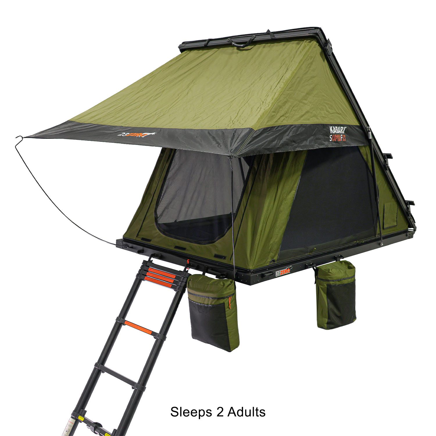 Kabari SuperFly Hybrid Wedge Lightweight Rooftop Tent Deployed Angled Left