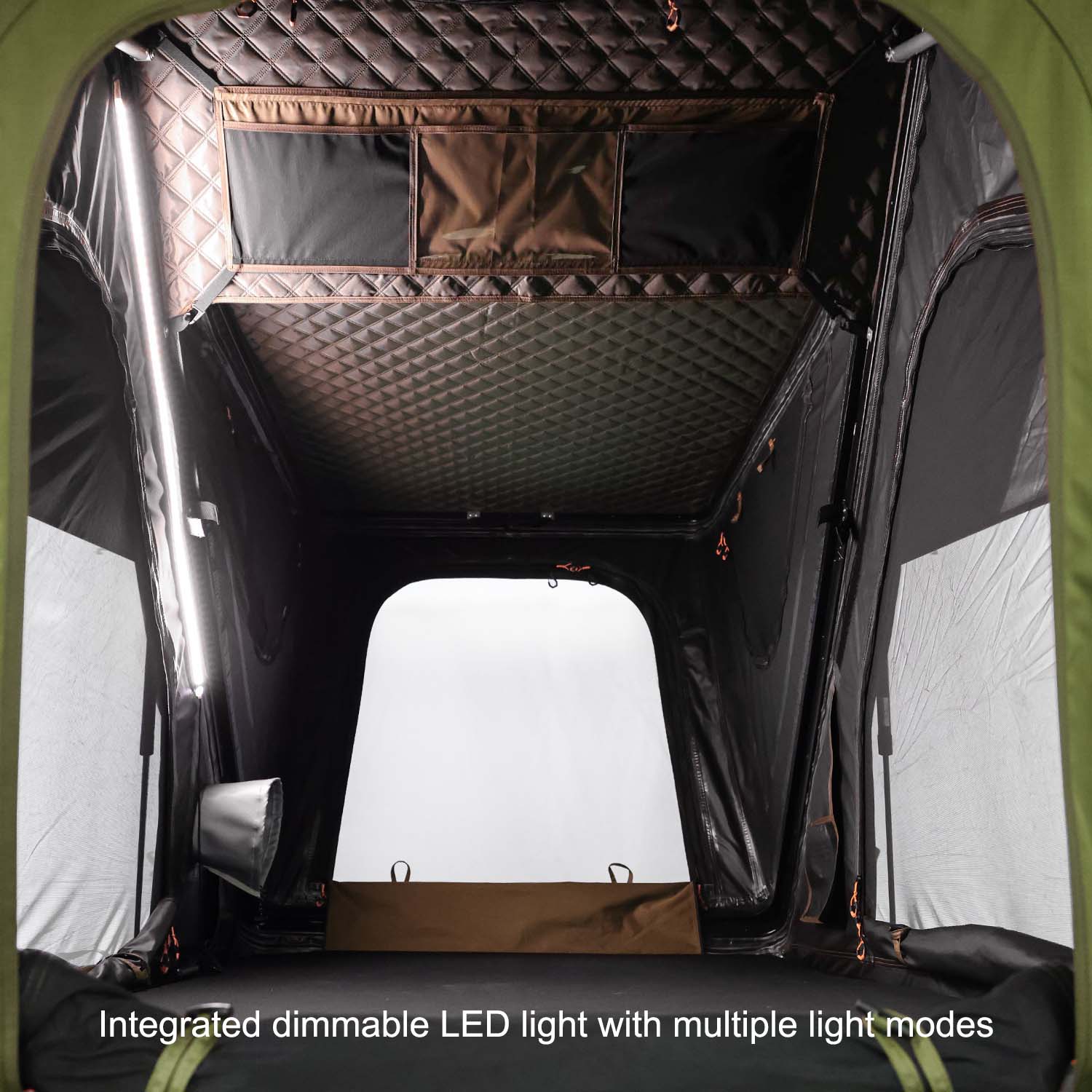 Kabari Z Aluminum Z-Lift Hard Shell Roof Tent Deployed Internal View LED Light Detail