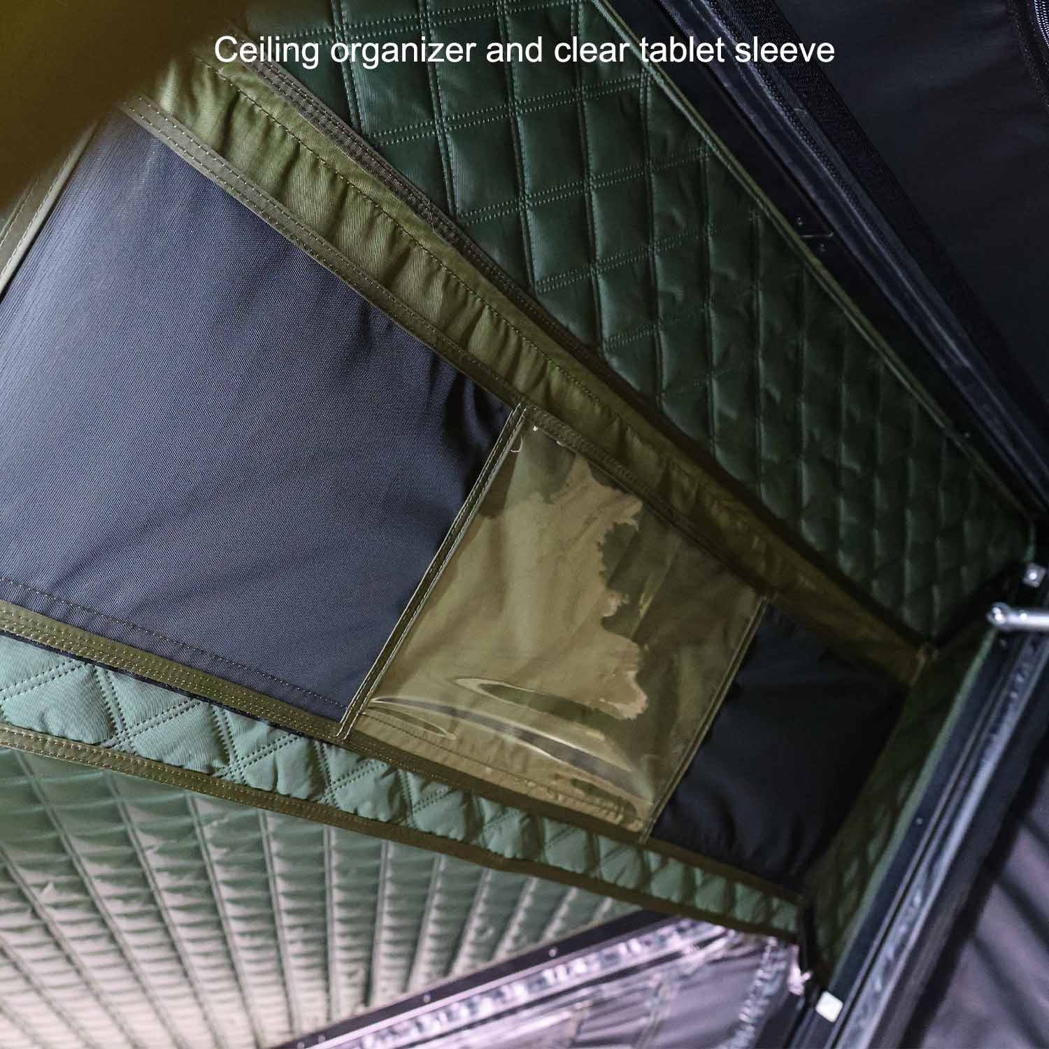 Kabari Z Aluminum Z-Lift Hard Shell Roof Tent Deployed Internal View Ceiling Organizer
