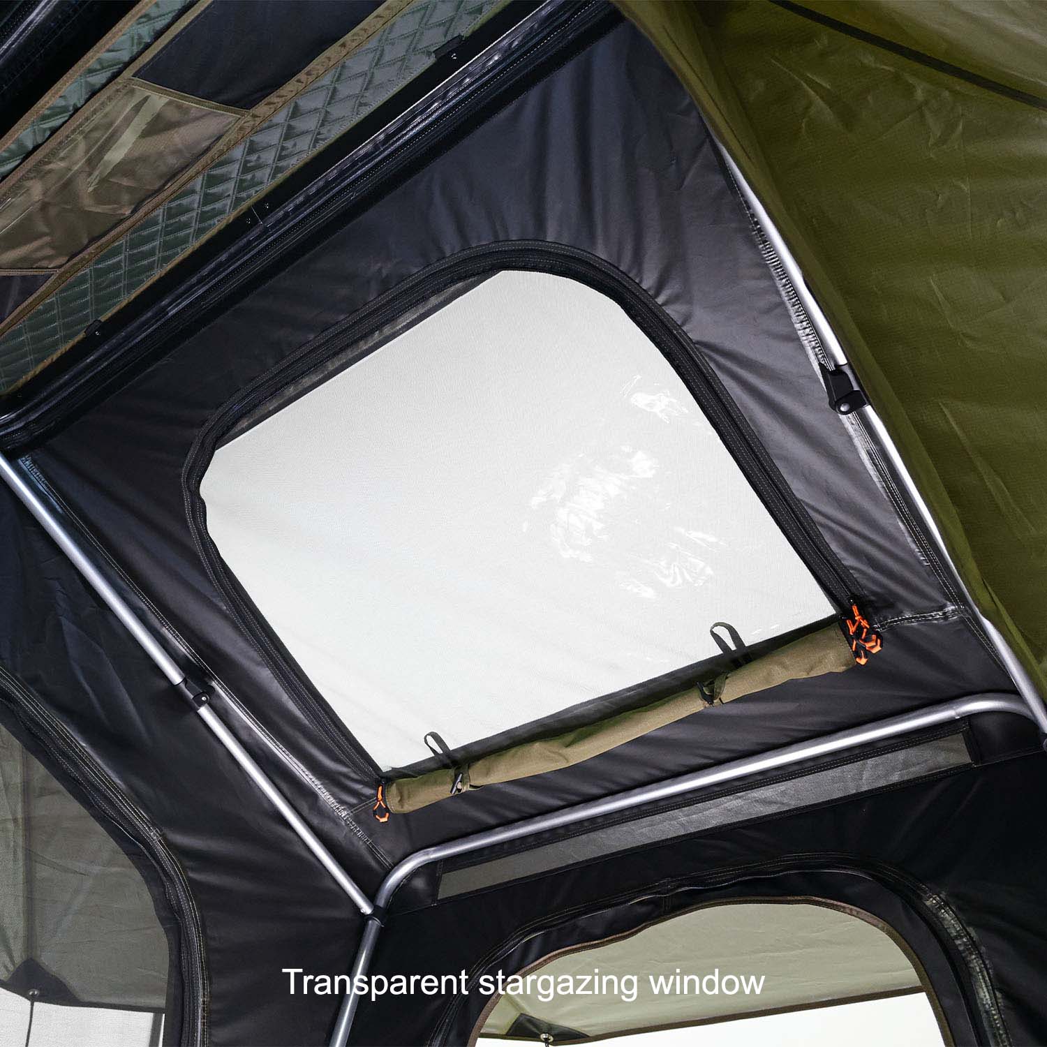 Kabari Z Aluminum Z-Lift Hard Shell Roof Tent Internal View Transparent Stargazing Window
