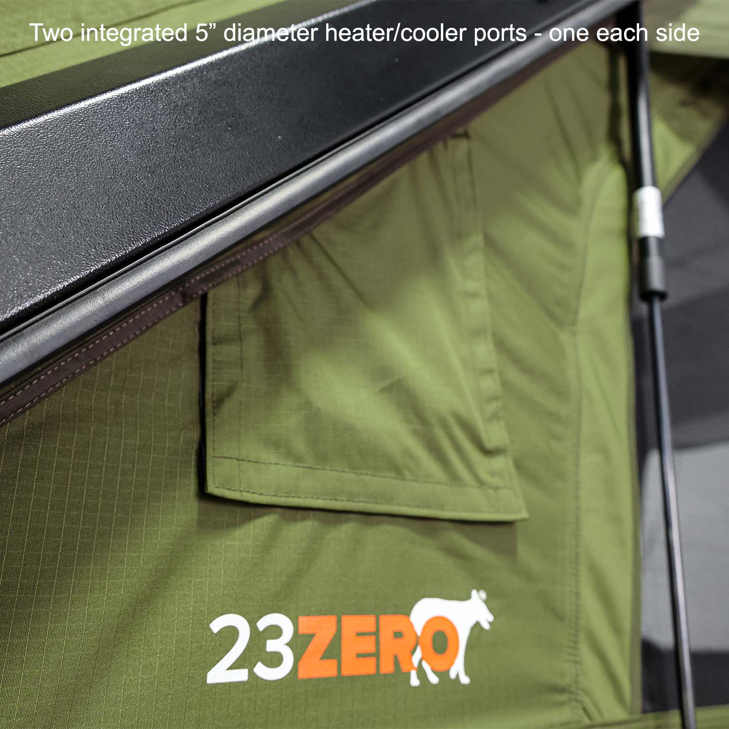 Kabari Z Aluminum Z-Lift Hard Shell Roof Tent Exterior View 5" Diameter Heater and Cooler Ports Closed