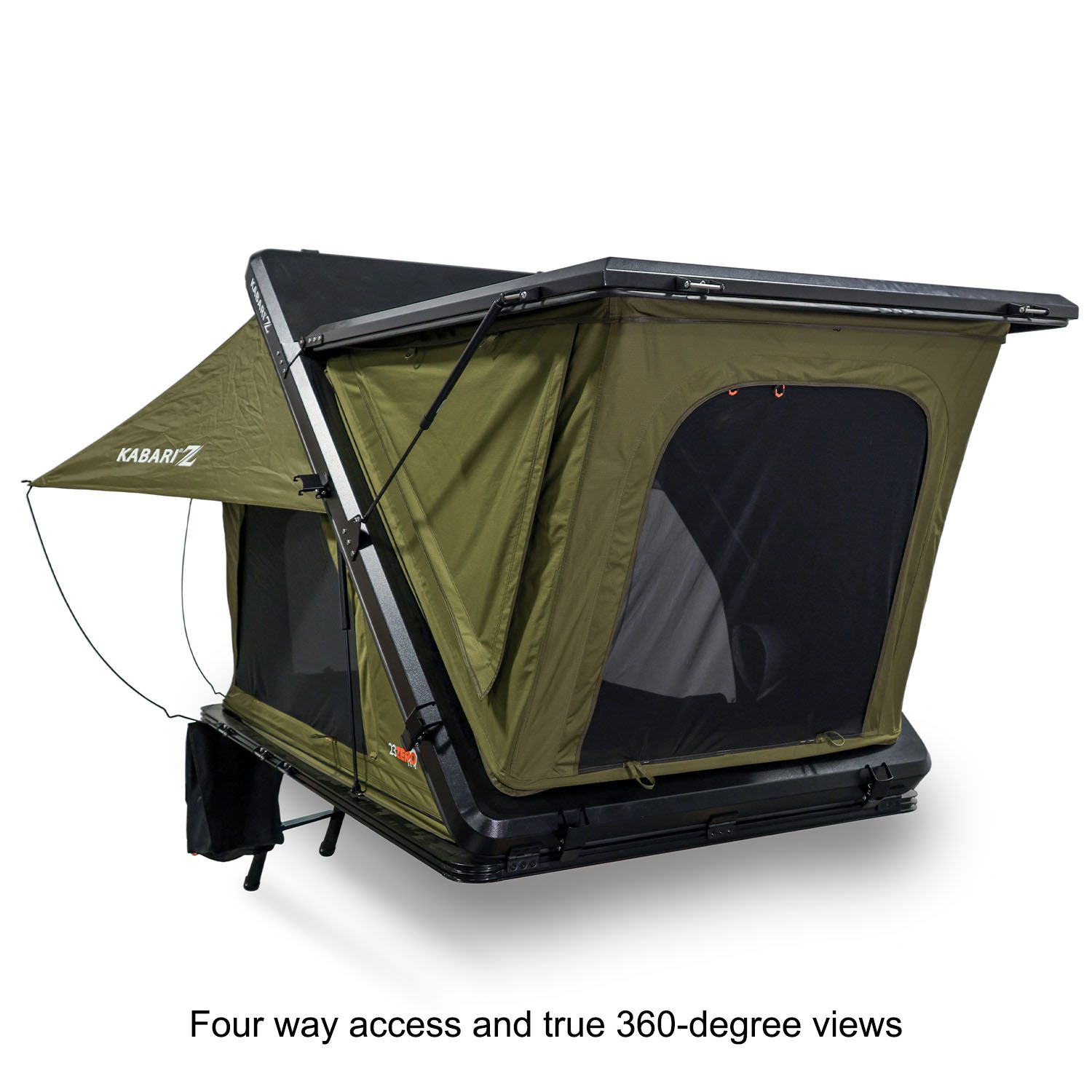 Kabari Z Aluminum Z-Lift Hard Shell Roof Tent Deployed Showing 4 Way Access and True 360 Degree Views