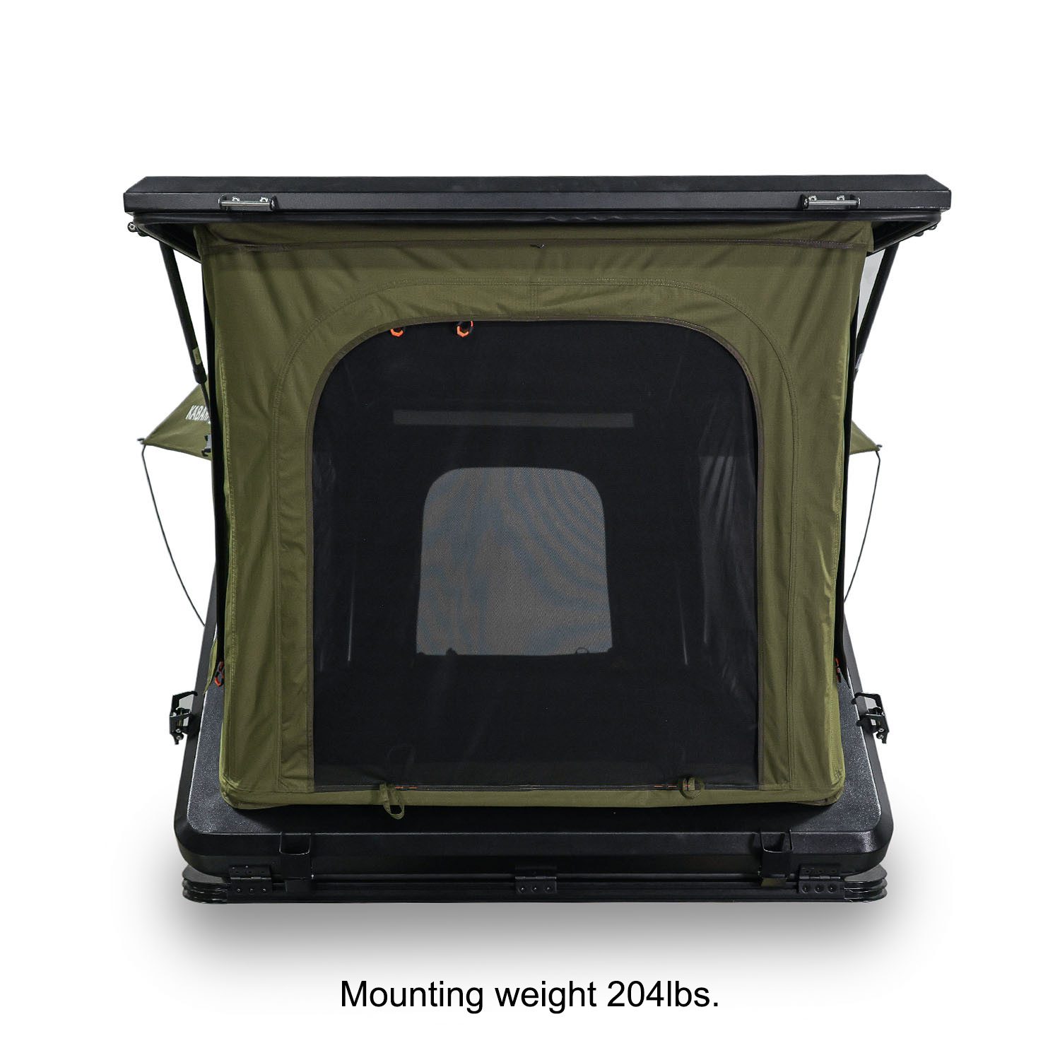 Kabari Z Aluminum Z-Lift Hard Shell Roof Tent Deployed Back View Mounting Weight of 204lbs