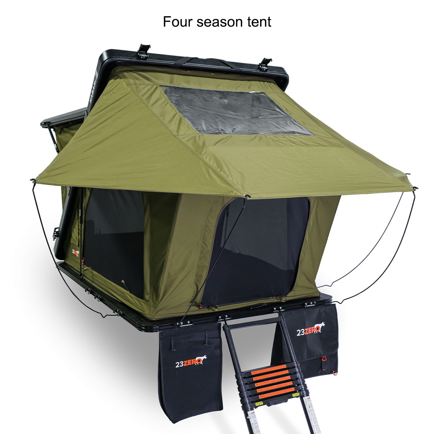 Kabari Z Aluminum Z-Lift Hard Shell Roof Tent Deployed Angled Side View Four Season Tent