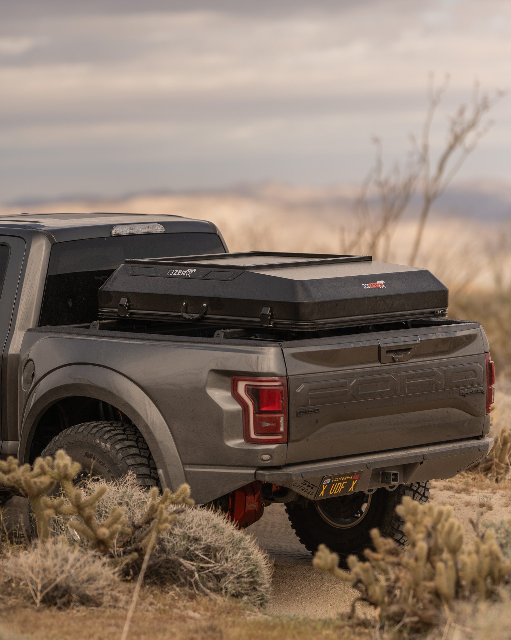 RUK_4665 Best rooftop tent for Ford Raptor showing clean hard shell truck setup