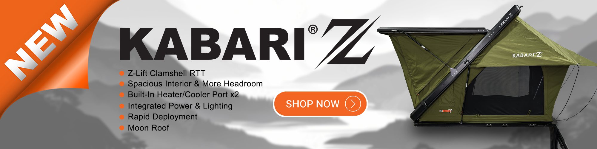 23Zero Kabari Z Aluminum Z-Lift Hard Shell Wedge Rooftop Tent New Product Announcement Banner